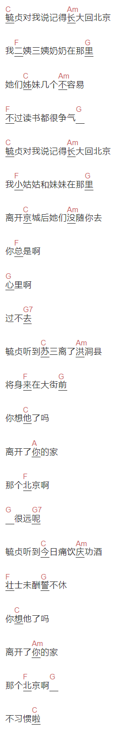 张云雷《毓贞》吉他谱C调和弦谱(txt)1