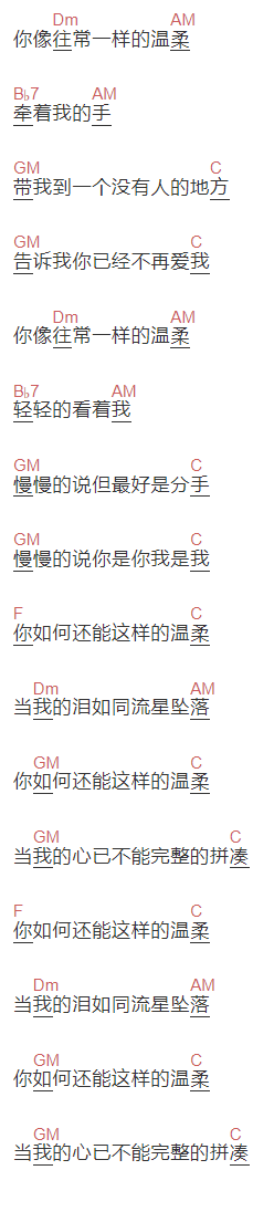齐秦《残酷的温柔》吉他谱C调和弦谱(txt)1