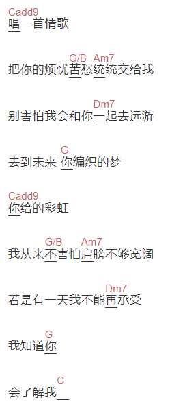 姚慧《歌唱者》吉他谱C调和弦谱(txt)1