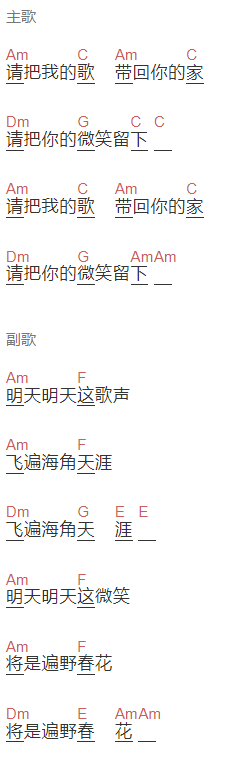儿歌《歌声与微笑》吉他谱C调和弦谱(txt)1