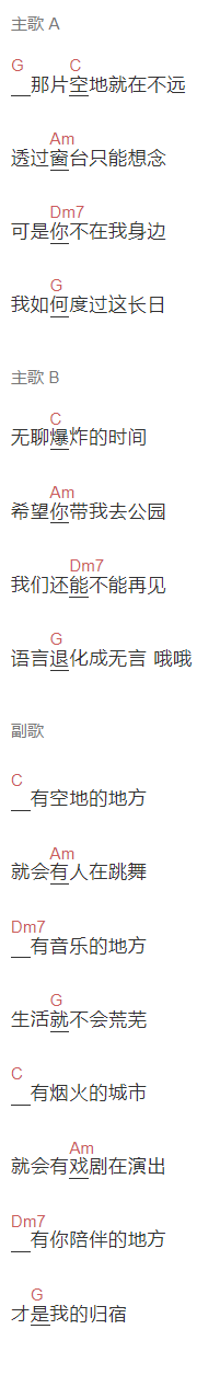 彭磊,新裤子乐队《有空地的地方就有人跳舞》吉他谱C调和弦谱(txt)1