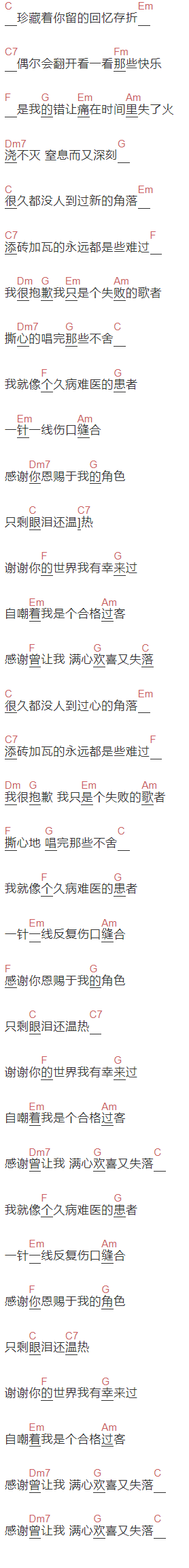 要不要买菜《有幸来过》吉他谱C调和弦谱(txt)1