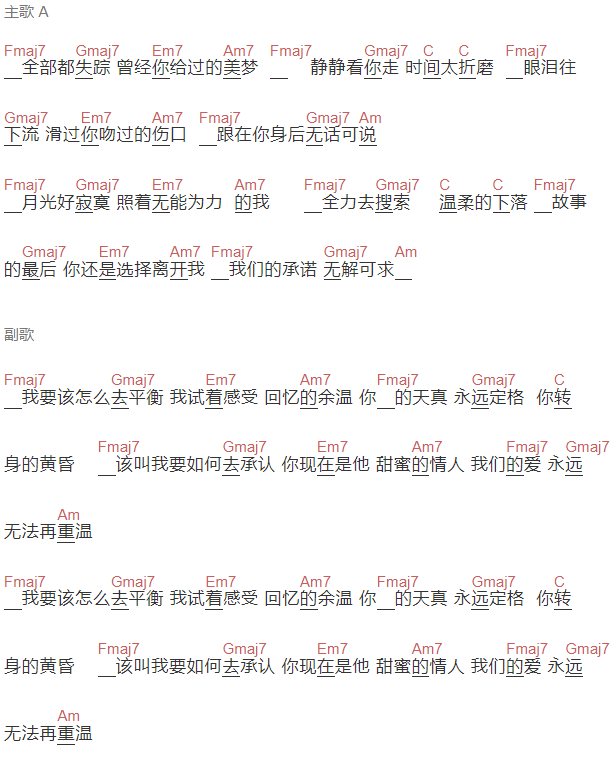 司徒骏文 《有始无终》吉他谱C调和弦谱(txt)1