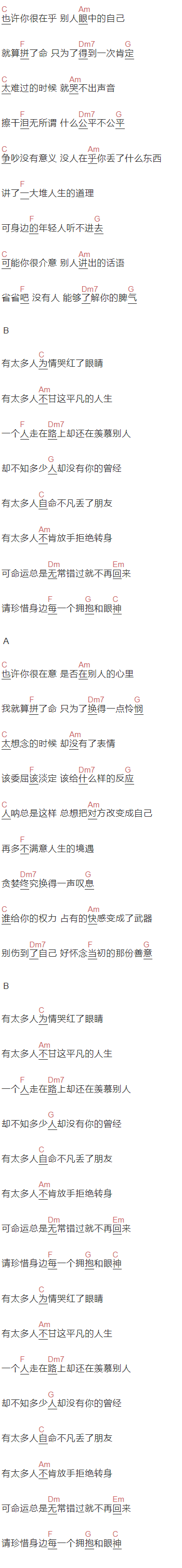 高进《有太多人》吉他谱C调_1