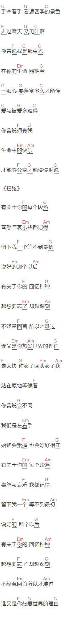 金玟岐《有关于你》吉他谱C调和弦谱(txt)1