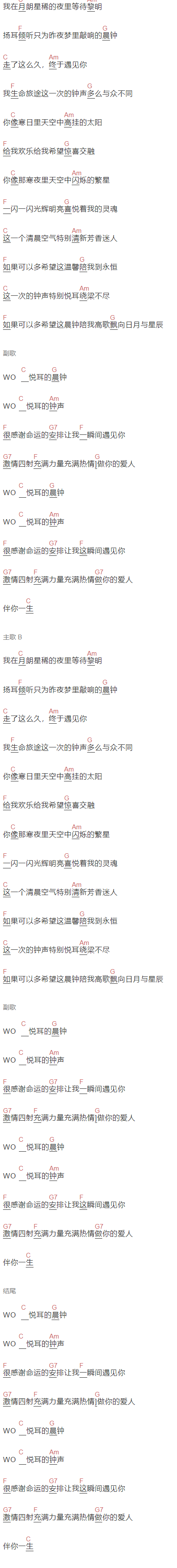 唐伟坚《晨钟》吉他谱C调和弦谱(txt)1