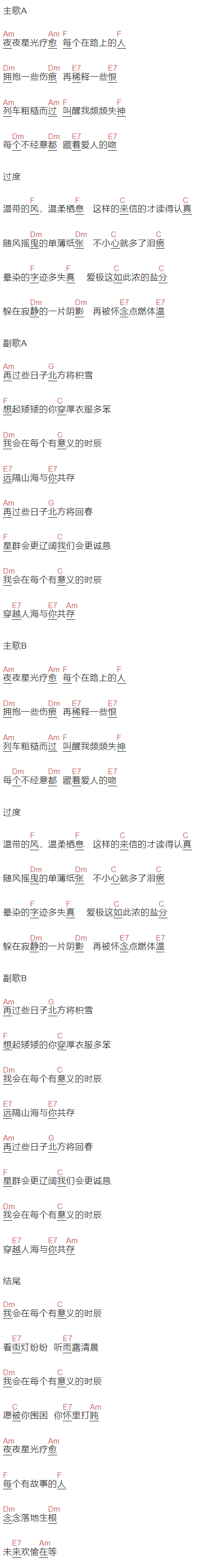 黄楚桐《我会在每个有意义的时辰》吉他谱C调和弦谱(txt)1