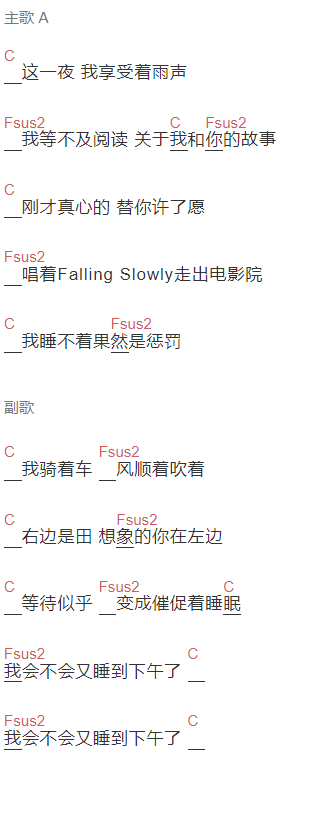 dsps《我会不会又睡到下午了》吉他谱C调和弦谱(txt)1