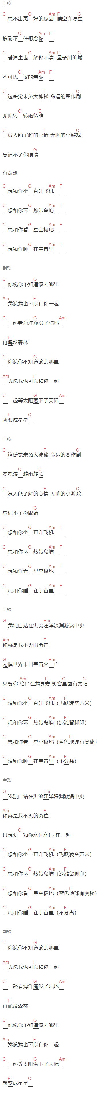 棱镜《成为彼此宇宙的终极浪漫》吉他谱C调和弦谱(txt)1