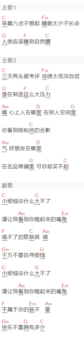 许嵩《小烦恼没什么大不了》吉他谱C调和弦谱(txt)1