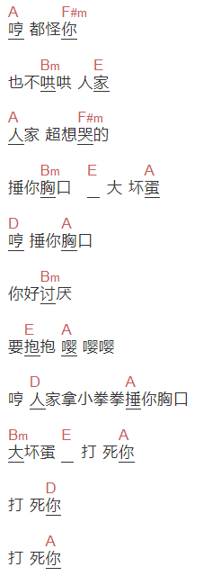 赵果《小拳拳捶你胸口》吉他谱C调和弦谱(txt)1