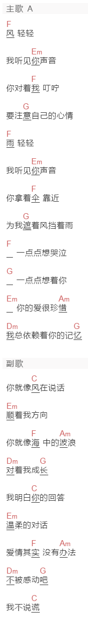 林依晨《你】》吉他谱C调和弦谱(txt)1