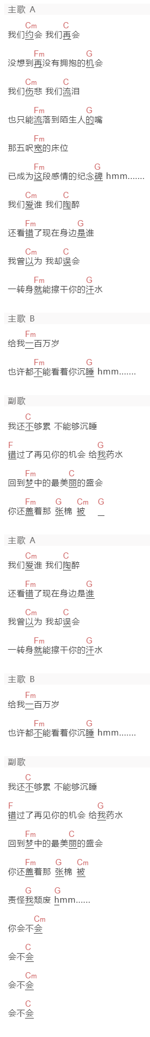 陈奕迅《你会不会》吉他谱C调和弦谱(txt)1