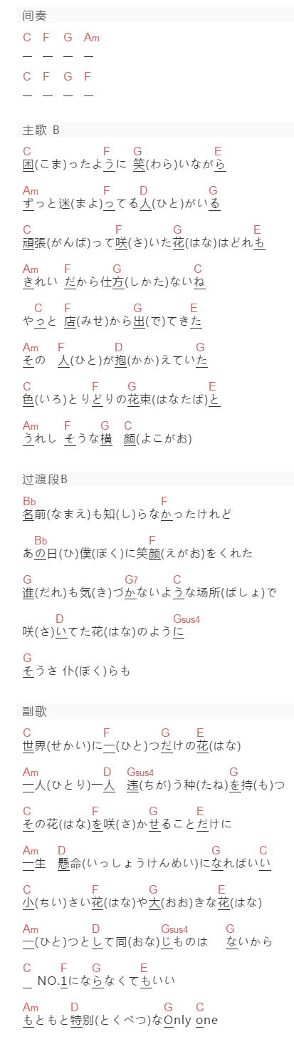SMAP《世界に一つだけの花》吉他谱C调和弦谱(txt)1