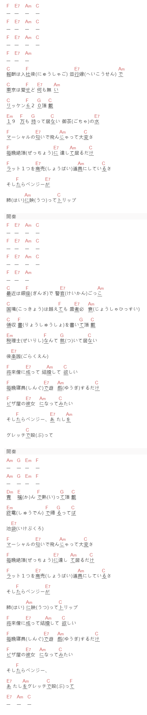 椎名林檎《丸の内サディスティック》吉他谱C调和弦谱(txt)1