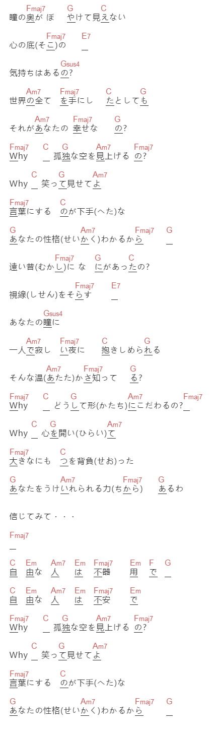 絢香《why》吉他谱C调和弦谱(txt)1