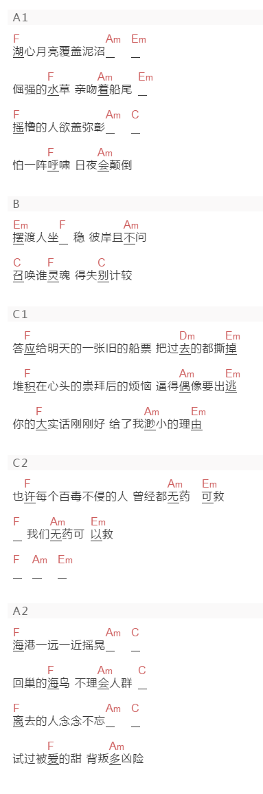 张杰《无药可救》吉他谱C调和弦谱(txt)1