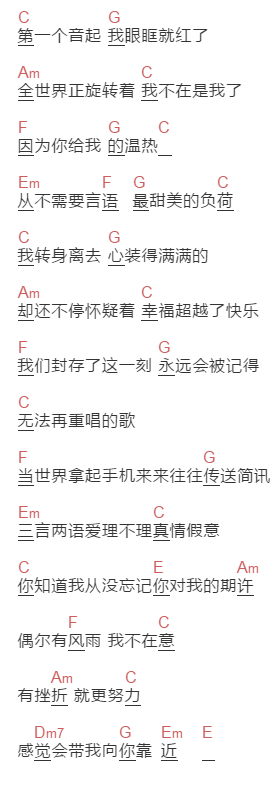 安又琪《有你陪着我》吉他谱C调和弦谱(txt)1