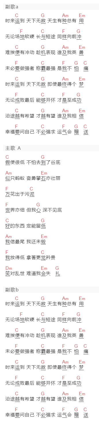 郑中基《有种》吉他谱C调和弦谱(txt)1