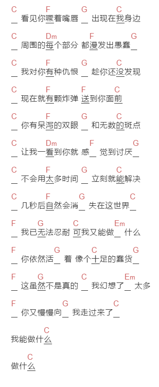 花儿乐队《有颗炸弹送给你》吉他谱C调和弦谱(txt)1