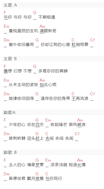 杨凯聃《杰作》吉他谱C调和弦谱(txt)1