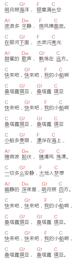 那不勒斯民歌《桑塔露琪亚》吉他谱C调和弦谱(txt)1