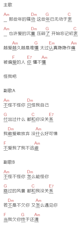 亦伊《怪我吧》吉他谱C调和弦谱(txt)1