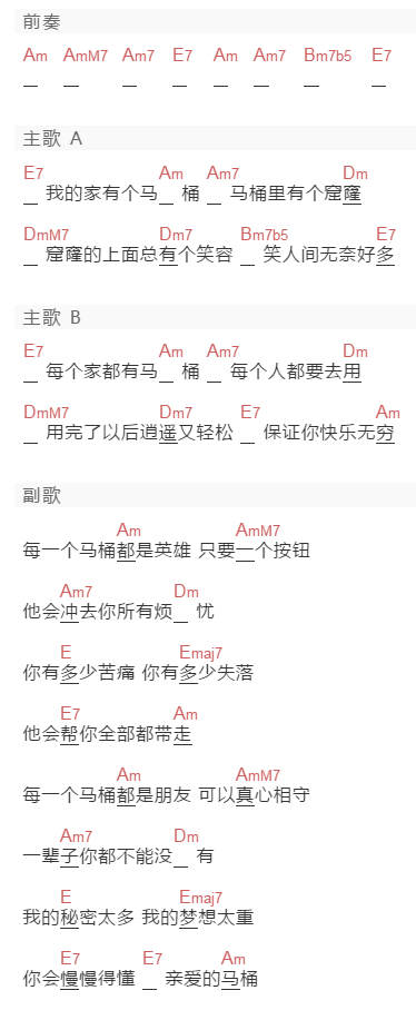 刘德华《马桶》吉他谱C调和弦谱(txt)1