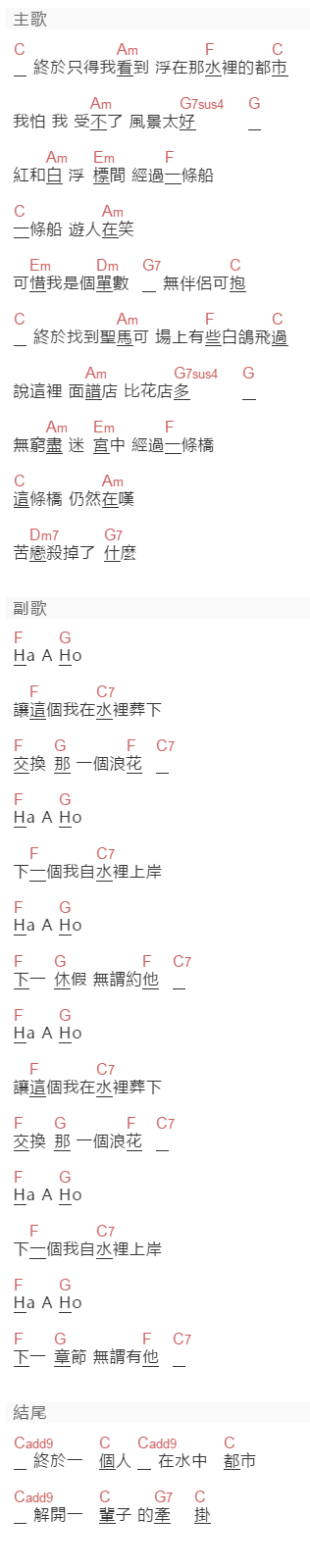 楊千嬅《魂断威尼斯》吉他谱C调和弦谱(txt)1