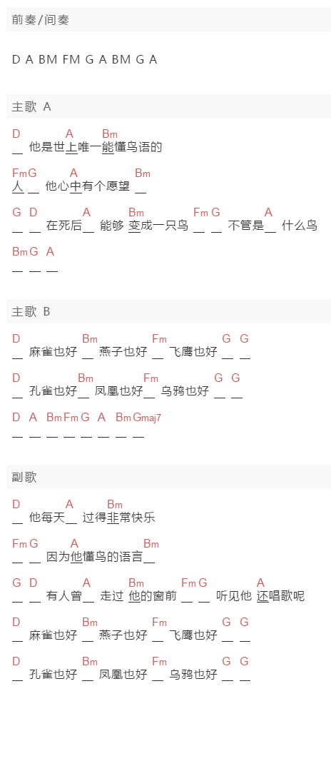 万晓利《鸟语》吉他谱C调_1