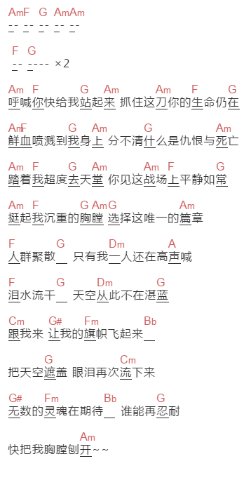 超载乐队《陈胜吴广》吉他谱C调和弦谱(txt)1