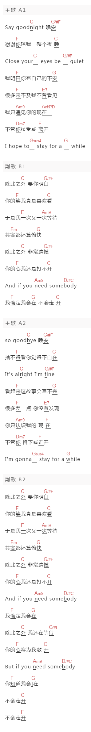 范逸臣《除此之外》吉他谱C调和弦谱(txt)1
