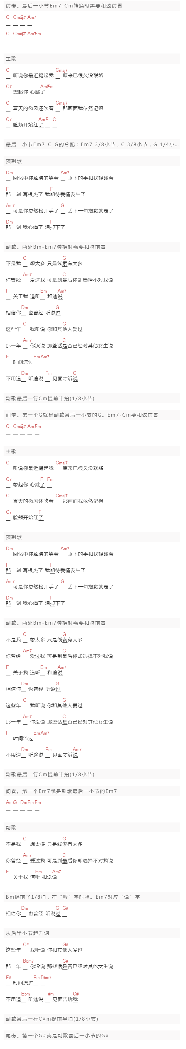 林芯仪《道听涂说》吉他谱C调和弦谱(txt)1