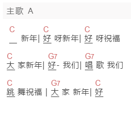 光聚音乐尤克里里教学谱《新年歌》吉他谱C调和弦谱(txt)1