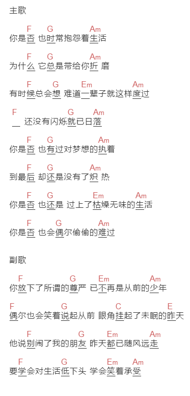 杜天宇《期盼·明天》吉他谱C调和弦谱(txt)1