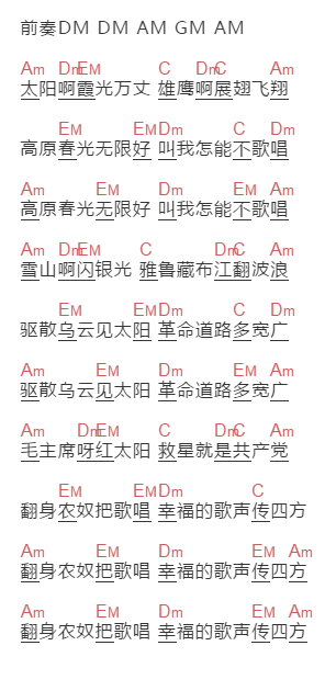 群星《翻身农奴把歌唱》吉他谱C调和弦谱(txt)1