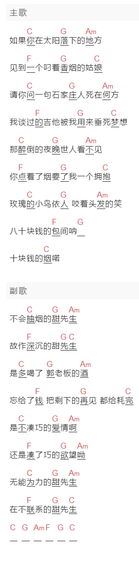反向二技能《你的歌》吉他谱C调和弦谱(txt)1