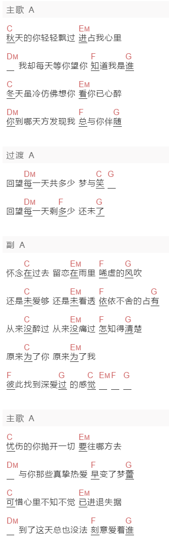 beyond《为了你，为了我》吉他谱C调和弦谱(txt)1