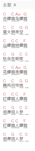 未知歌手《月朦胧，鸟朦胧》吉他谱C调和弦谱(txt)1