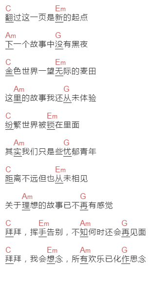 刺猬《金色年华，无限伤感》吉他谱C调和弦谱(txt)1