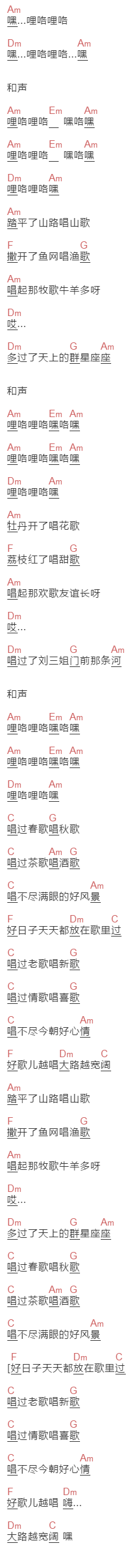 宋祖英《大地飞歌》吉他谱C调和弦谱(txt)1