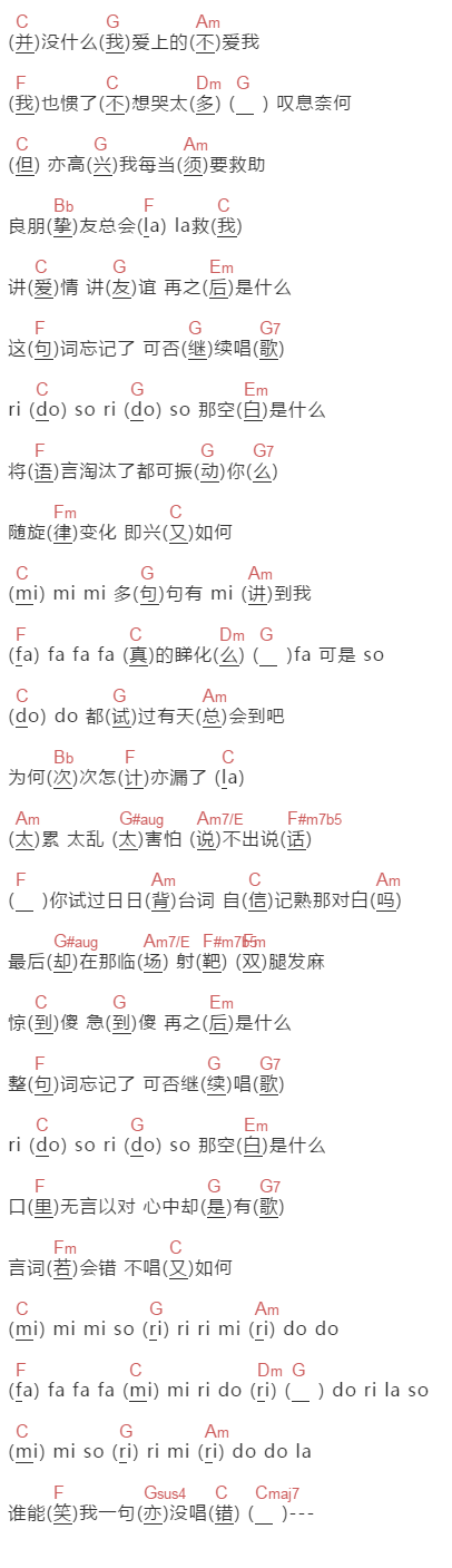 陈奕迅《忘记歌词》吉他谱C调和弦谱(txt)1