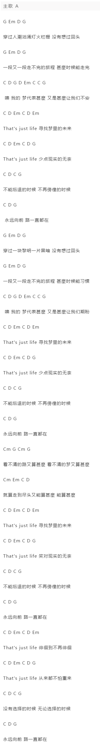 陈奕迅,英俊《路一直都在》吉他谱C调和弦谱(txt)1