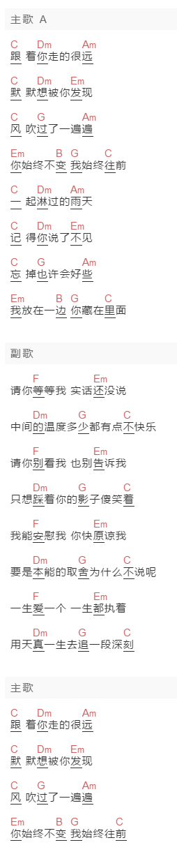 肖战《踩影子》吉他谱C调和弦谱(txt)1