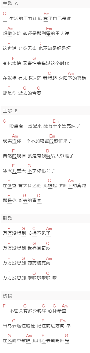 叫兽易小星《还是没想到》吉他谱C调和弦谱(txt)1