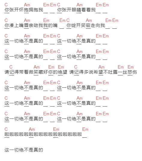 赵照《这一切绝不是真的》吉他谱C调和弦谱(txt)1