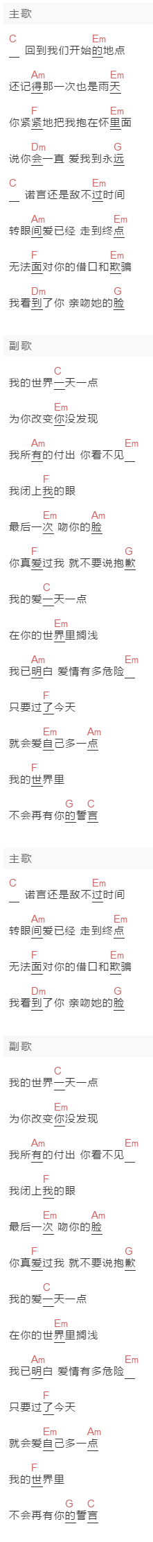 关心妍《终点》吉他谱C调和弦谱(txt)1