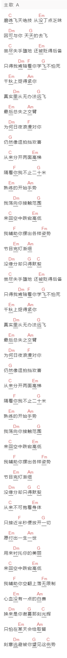李克勤《空中飞人》吉他谱C调和弦谱(txt)1