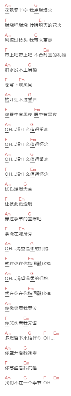 痛仰乐队《空隙》吉他谱C调和弦谱(txt)1
