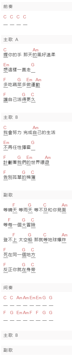 棉花糖《等地球爆炸》吉他谱C调和弦谱(txt)1
